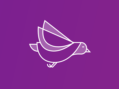 A pigeon flying in a purple sky