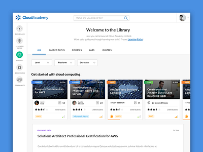 Redesign of Cloud Academy Library interface design library ui ux