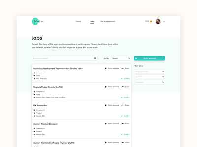 Talentry Referral App - Job list page