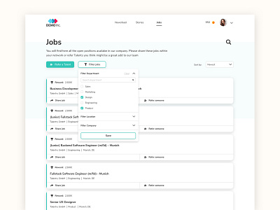 Talentry Jobs page filters talentry ui ui design ux uxdesign uxui visual design