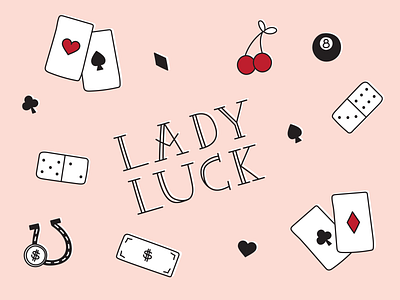 Lady Luck cards cherry custom font gambling luck rockabilly surface pattern typography vintage