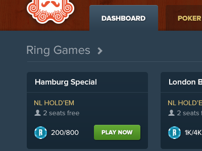 Ring Games > dashboard play poker wood