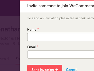 Invite someone input invite mandatory modal send