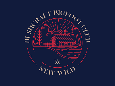 Bushcraft Bigfoot Club badge badge design branding bushcraft design graphic design illustration logo monoline mountain outdoor survival