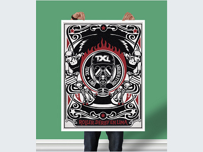 Poster Roller derby design illustration poster art roller derby roller skate skulls