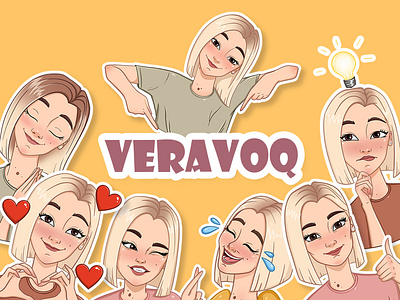 VERAVOQ. Sticker pack. Illustration branding cartoon character design emogi girl illustration sticker pack stickers telegram