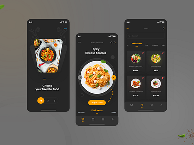 Chief's Food App UI Kit for iOS 2022 dark app ui 2022 ui trend clean app design clean ui design in 2022 dark app ui dark food delivery app ui digital agency food delivery app minimal food app ui new ui trend 2022 professional app ui uiux 2022