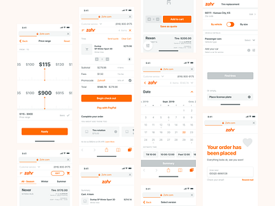 Zohr - Wireframes fleet service new tire product set shop tire exchange tire replacement wireframes