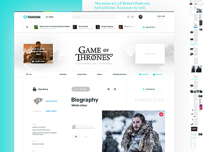 Fandom/Wikia - Hero page article concept editorial fun jon snow redesign wiki wikia wikipedia