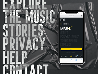 Music.com - Mobile burger burger menu by music music music archive navigation social app stories story themes typography typography design ux ui web design