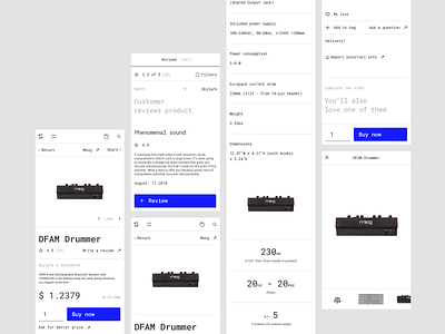 Skylark - Product (Mobile) dj drums e commerce minimalistic mobile moog product product page roland techno technology typography