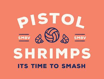 Pistol Shrimps Volleyball Shirt coral design lettering navy pink shirt shrimp smash sports volleyball