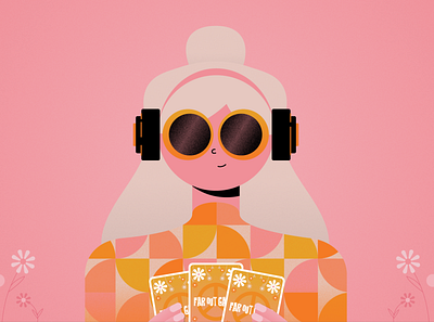 Groovy Girl 60s design groovy illustration pink playing cards sunglasses texture