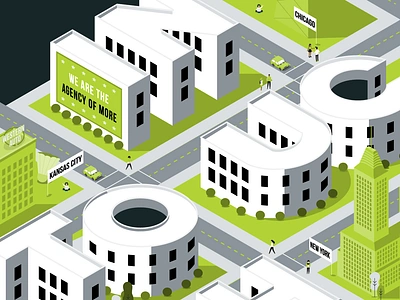 Isometric Type City building chicago city green illustration isometric kansascity location monochromatic new york street typography