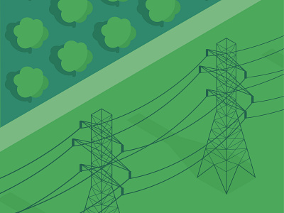 Isometric graphic of electric towers, transmission towers, trees adobe illustrator countryside design electric electric towers electricity farm graphic graphic design illustration isometric isometric illustration isometry landscape roads transmission towers trees vector