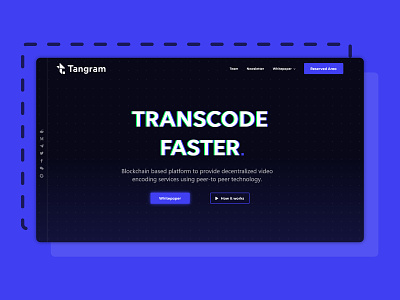 Tangram - Transcode Faster black brand design homepage landing logo purple ui website