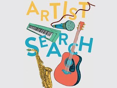 Musician Search Poster instruments layering type musicians playful poster typography
