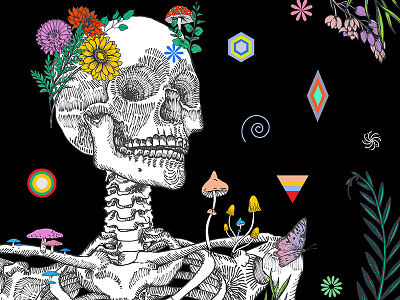 Groovy Garden flowers garden geometric gig poster grateful dead illustration mushroom psychedelic skeleton space spiral