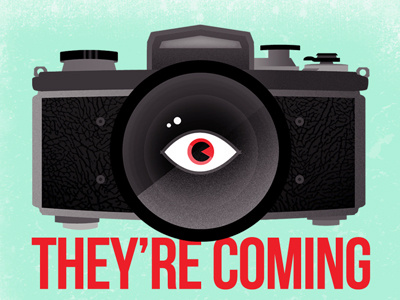They're Coming betas camera distressed eye flare illustrator leather lens photoshop poster teal vector