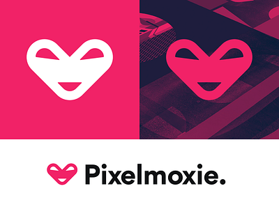 Pixelmoxie Logo bold brand identity branding clean design geometric heart icon identity design logo logo design logotype mark modern moxie pixel smiley smiley heart symbol vector