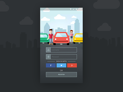 Carpool Android App android app car carpool flat illustration intro login onboarding register signin signup
