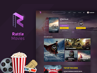 Rattle Movies - Website design header interface landing page service slider solution ui web web design website
