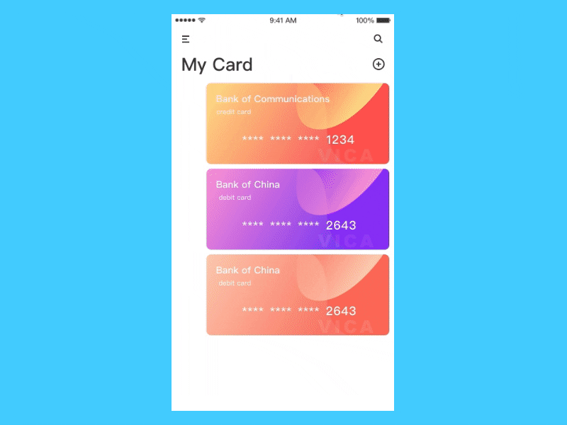 financial Card add and switch Animation