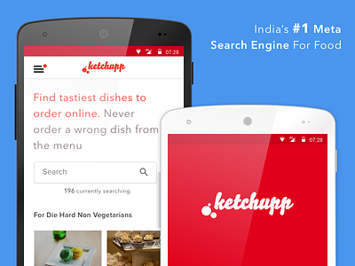 Ketchupp - India's First Meta Search Engine For Food app flat food mobile progressive responsive ui ux website