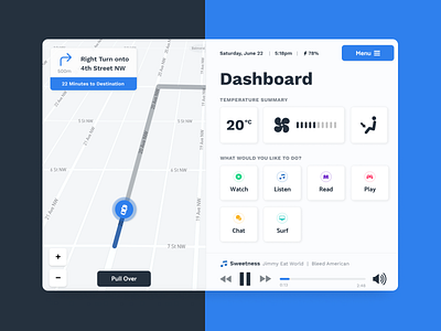 Self-Driving Car - Dashboard auto autonomous car car electric car map media product design route route guidance temperature ui uidesign ux uxdesign