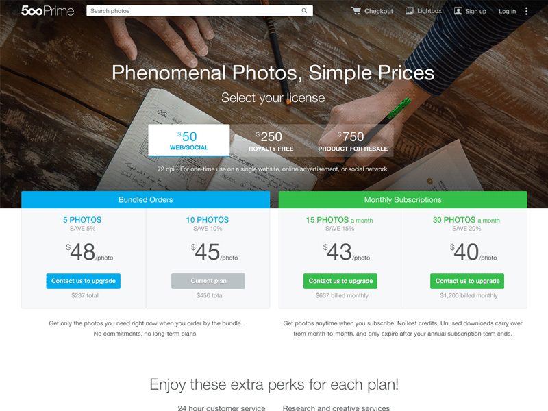 500px Prime Pricing Page 500px design graphic navigation page photo photography pricing pricing page prime table web design