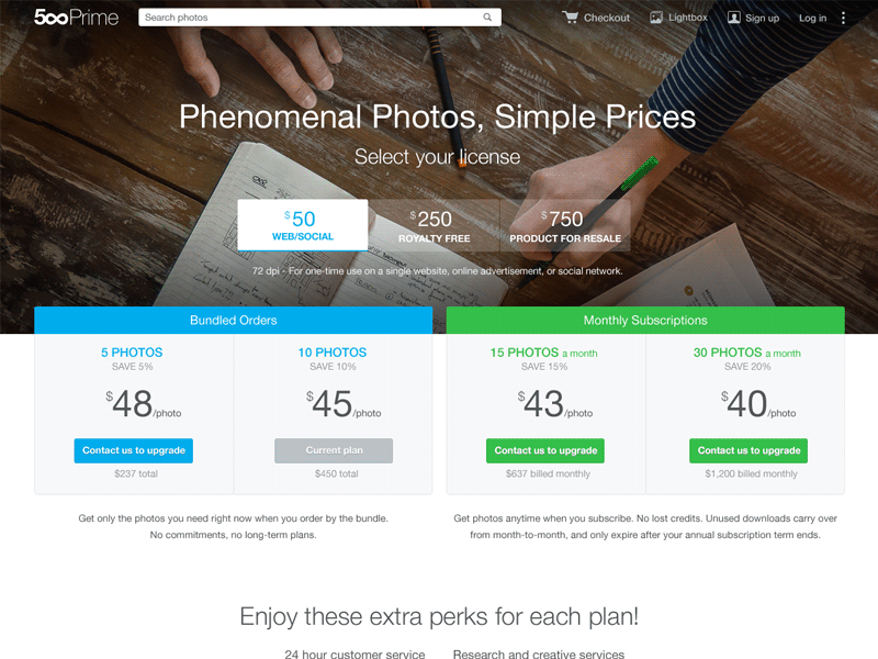 500px Prime Pricing Page
