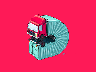 Truck U drawing fold fun illustration ipad pro procreate red sketch truck u