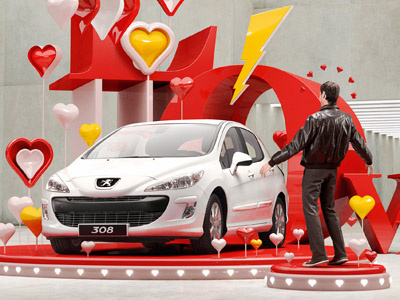 Peugeot'ptimist Valentine 3d typography automotive car designer lettering set design