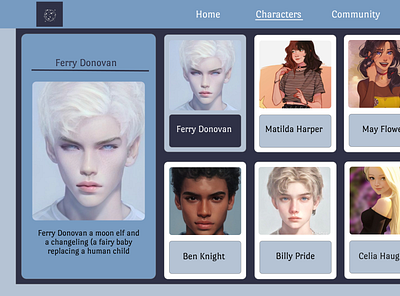 Character page of The Moonlight Boy ui ui uiux uidesign ux