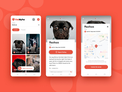 FindMyPet App animal app mobile app ui ux