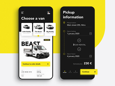 Vanny - Rent a van android app black car dark figma figmadesign mobile app product rental rental app ui ux van