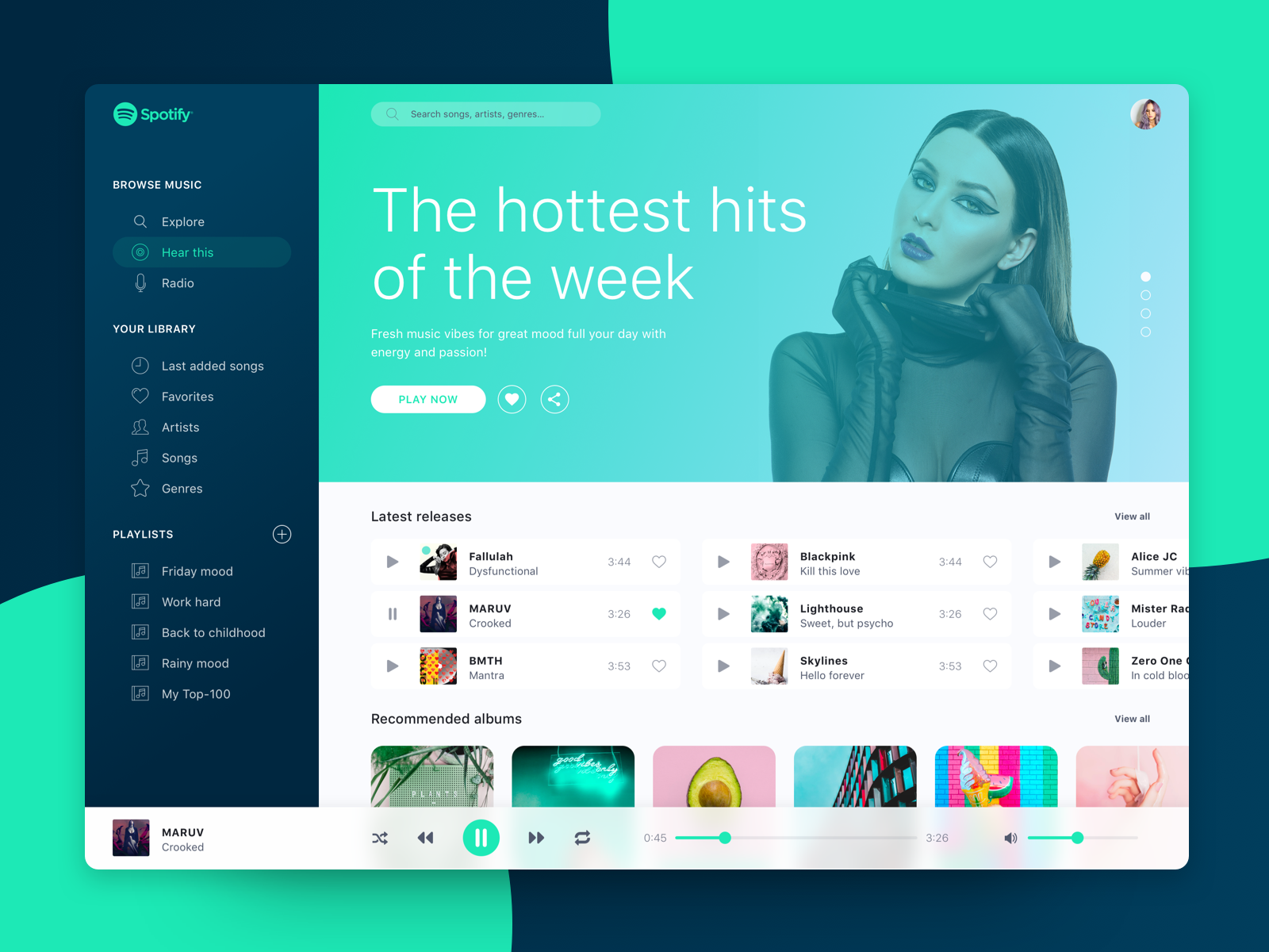 Music App Player UI Concept – Spotify Redesign by Kristina Malik for