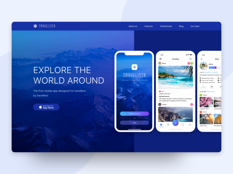 Travel App Landing Page Concept app blue clean design design concept designer flat landing page minimal mobile app landing page mobile ui product landing page sketch travel travel app traveling ui ui ux design ux webdesign