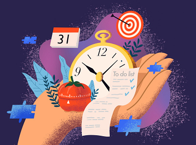 Time Management business card design flat illustration management pomodoro time tracker