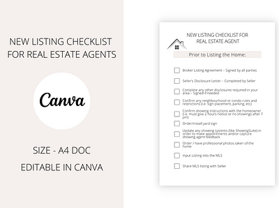 New Listing Checklist For Realtors canva marketing real estate realtor