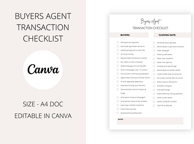 Buyers Agent Transaction Checklist canva marketing real estate realtor template