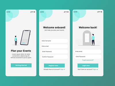 Event planning app onboarding experience