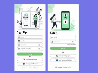 Sign up and login screen design mob ui ux