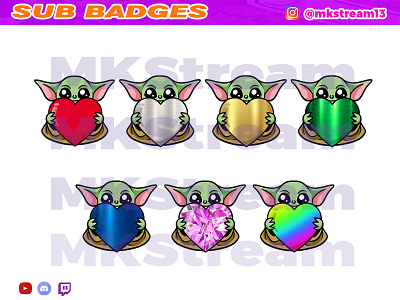 Twitch sub badges star wars baby yoda love pack animated emotes anime baby yoda cute design emotes gg grogu hype illustration love mandalorian star wars starwars sub badge sub badges twitch sub badges yoda