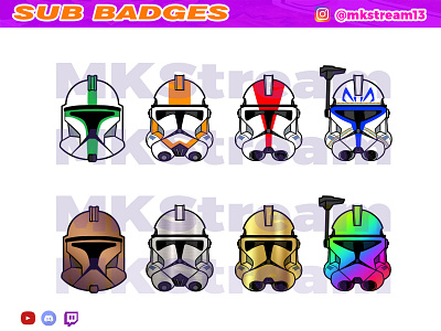 Twitch sub badges star wars clone troopers pack animated emotes anime captain rex clone troopers clone wars cute design emotes gg hype illustration star wars starwars stormtrooper sub badge sub badges twitch sub badges