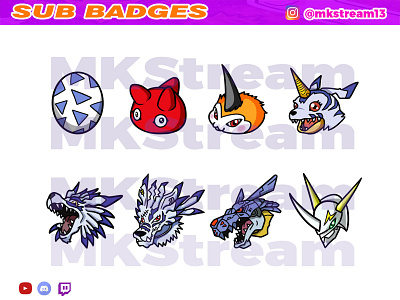 Twitch sub badges digimon gabumon evolution pack animated emotes anime design digimon emotes gabumon garurumon hype illustration metalgarurumon omegamon omnimon sub badge