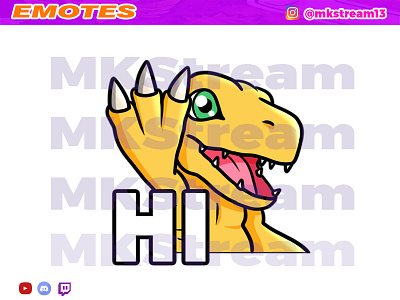 Twitch emotes digimon agumon waving hi agumon animated emotes anime design digimon emotes hype illustration sub badge