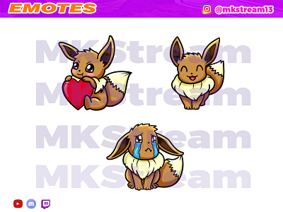 Twitch emotes pokemon eevee pack animated emotes anime cute design eevee emotes gg hype illustration pokemon sub badge twitch emotes