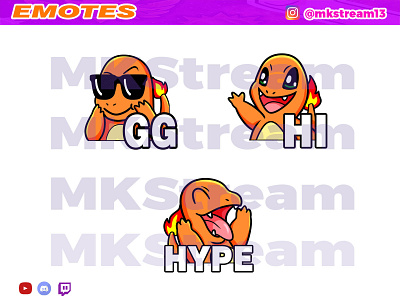 Twitch emotes pokemon charmander pack animated emotes anime charmander cute design emotes gulumanda hitokage hype illustration pokemon sub badge