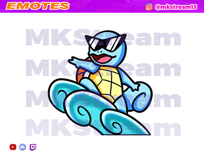 Twitch emotes pokemon squirtle surfing animated emotes anime cute design emotes illustration pokemon squirtle sub badge surf surfing turtle